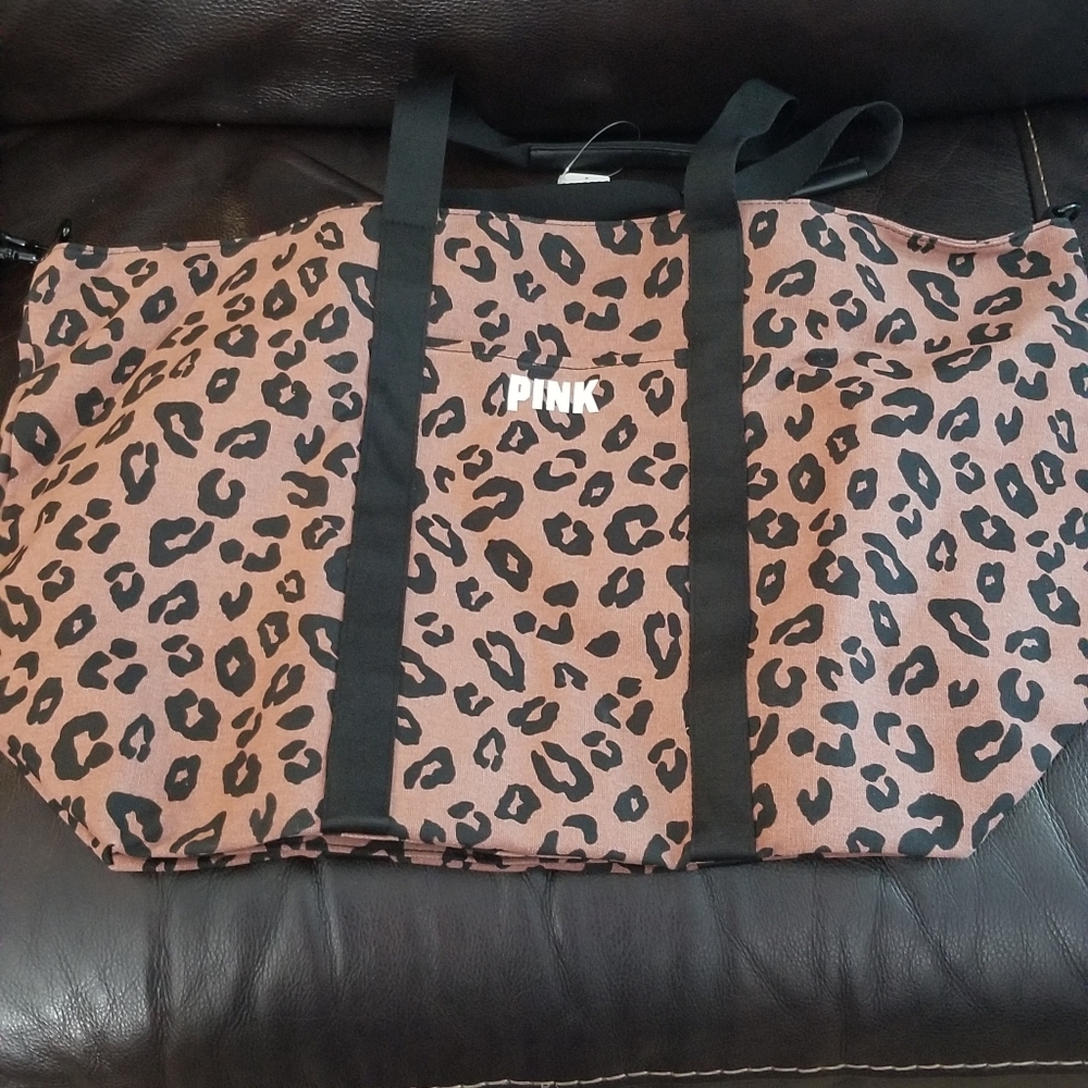 PINK VS leopard print zipper tote